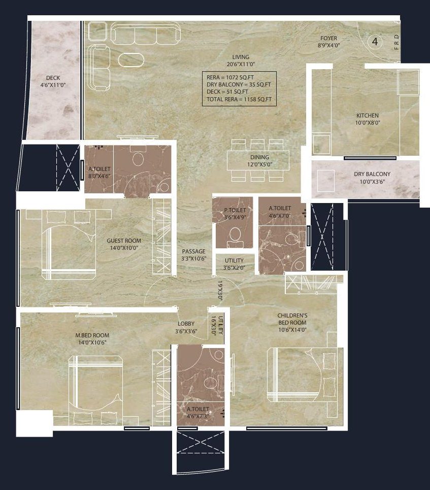 Auriga 9 floor plan 4, 1,158 sq.ft