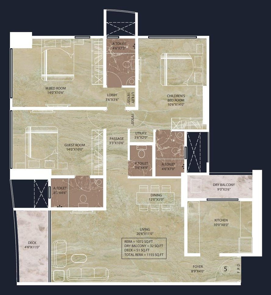 Auriga 9 floor plan 5, 1,155 sq.ft