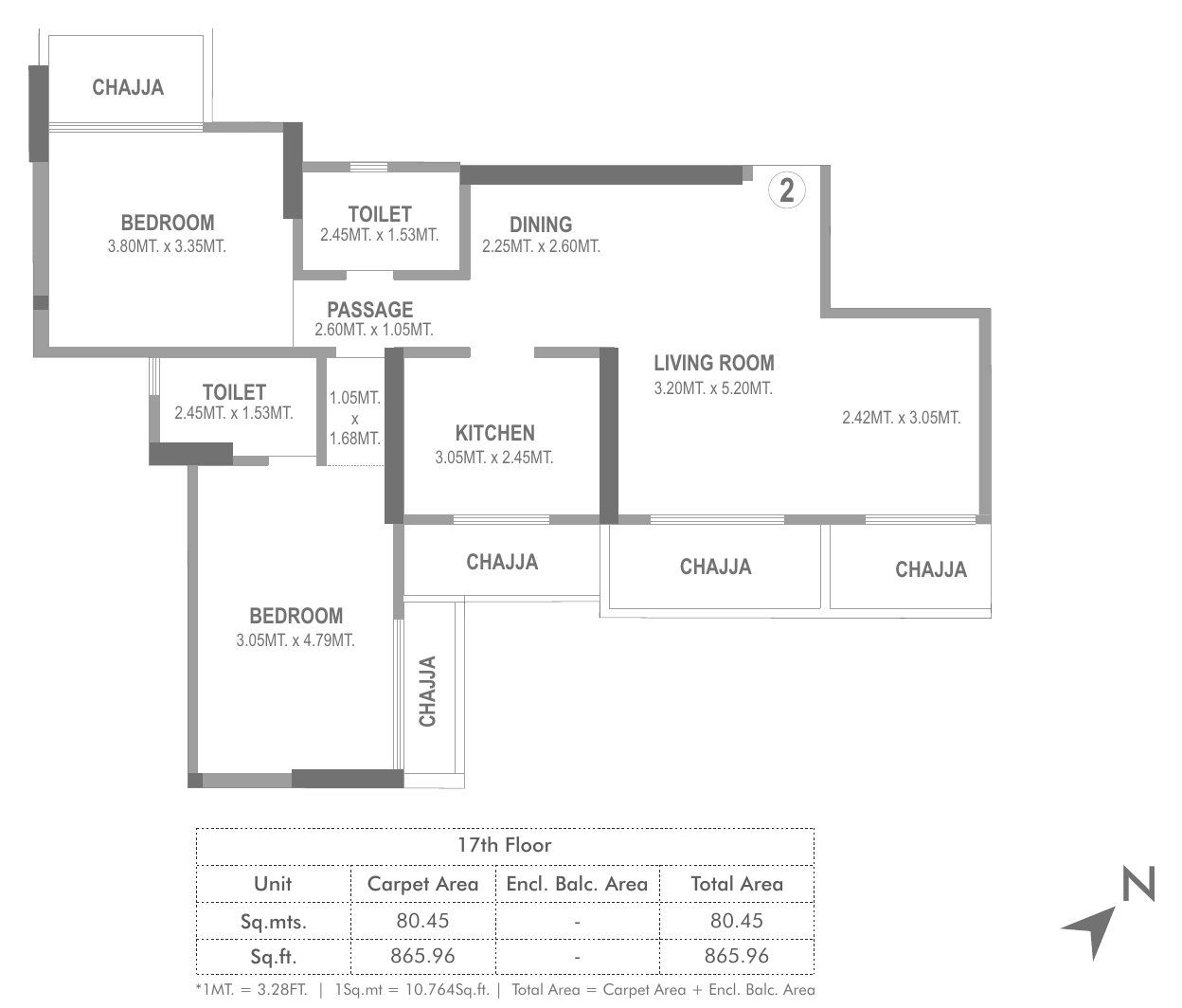 Odina B-02  2 BHK, 17th plan